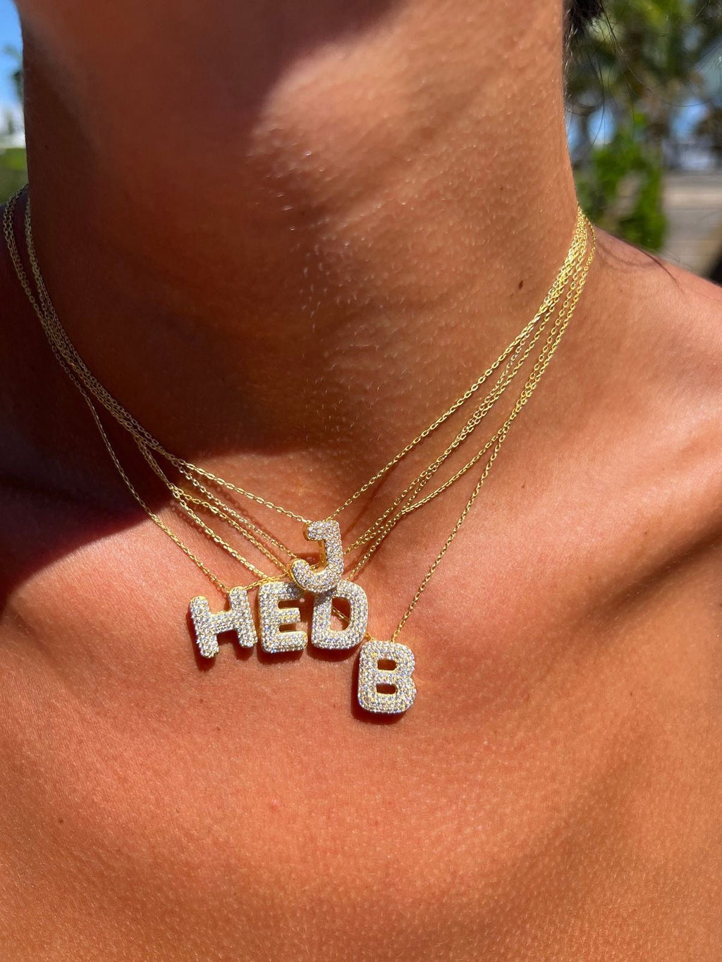 Envogems Radiant Initial Letter Necklace with Sparkling Bubbles (Gold Plated)