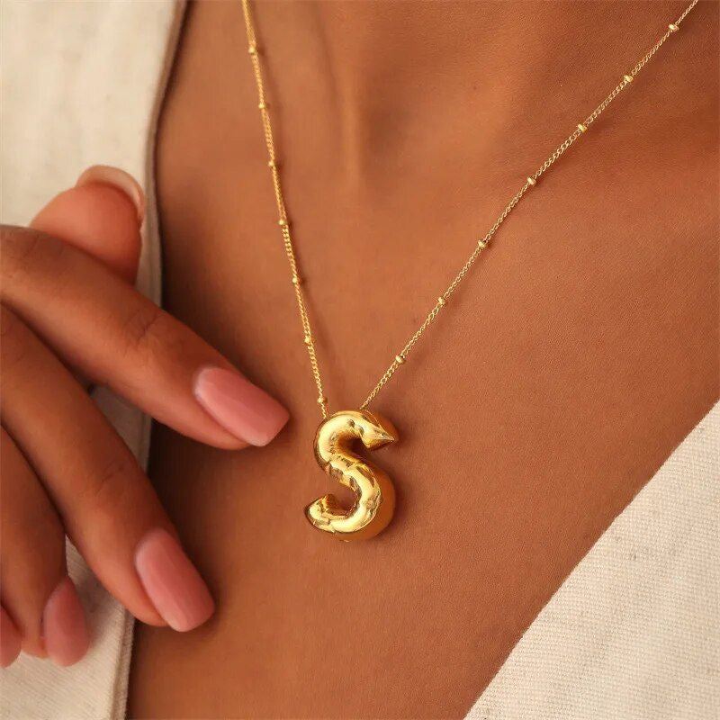 Envogems Bubble Initial Letter Necklace in Stainless Steel